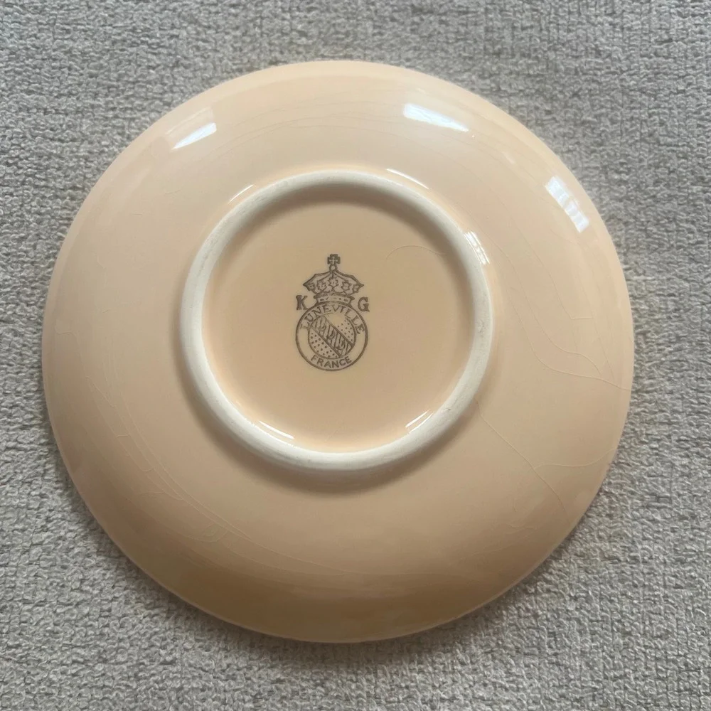 Vintage K&G Luneville France Ceramic Saucer Terracotta Speckled Rim 6.25in